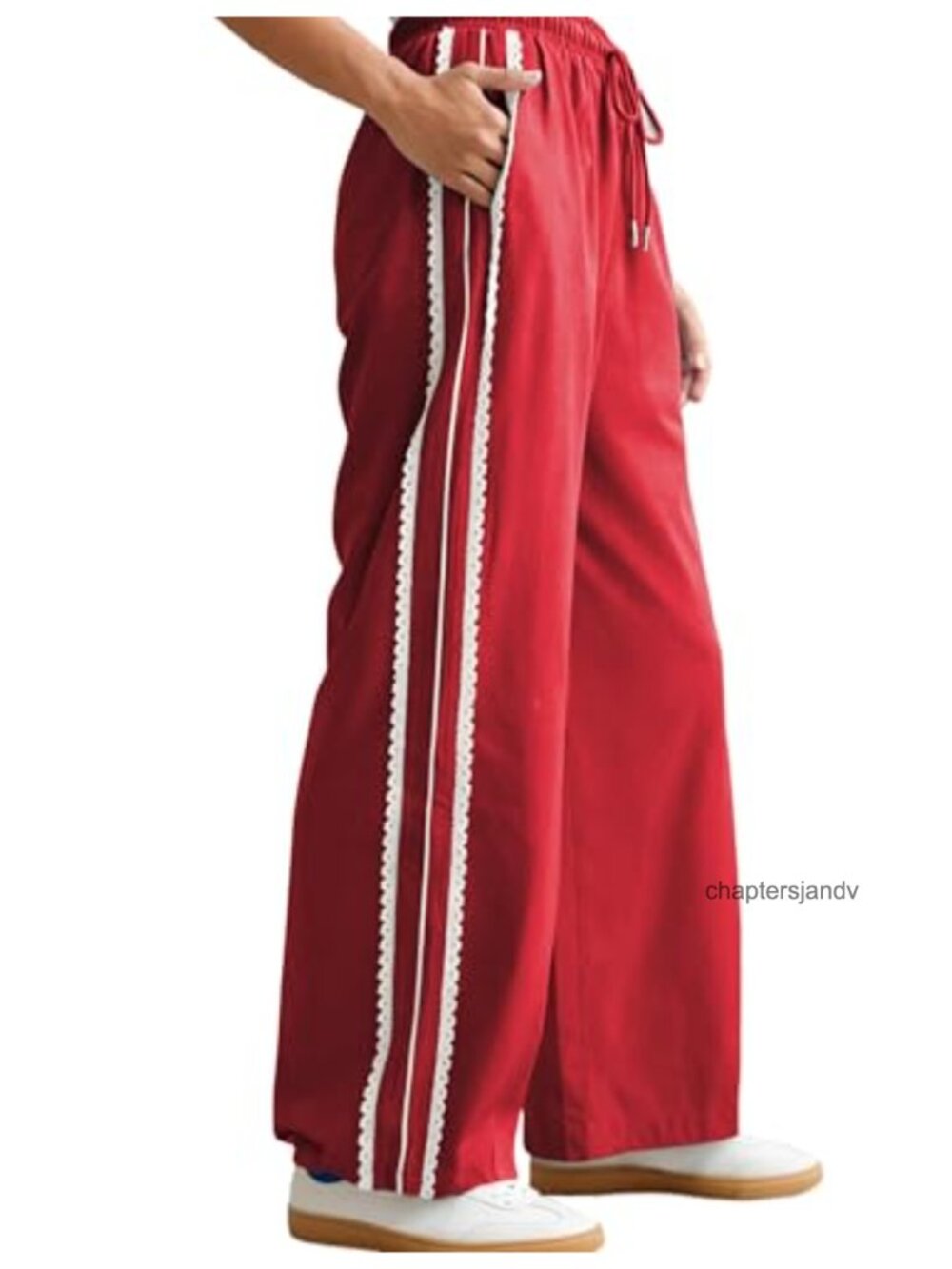 Wide Leg Crochet Track Palazzo Pants with Pockets